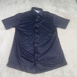 NWOT Collars & Co Mens S Navy Blue White‎ Polka Dot Dress Collar Polo Shirt